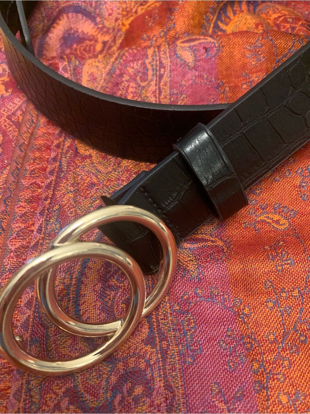 H&M Faux Leather Black Belt with 2 Circle Buckles